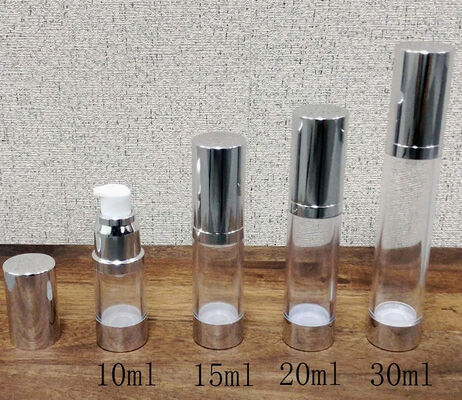 Cilindrische zilveren PP-plastic pompfles zonder lucht met populaire lotionpompfles 5 ml 15 ml 20 ml 30 ml