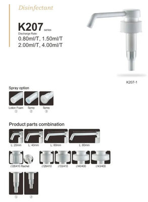 LDPE Plastic Lotion Dispenserpomp Multifunctioneel voor desinfectiemiddel K207-1