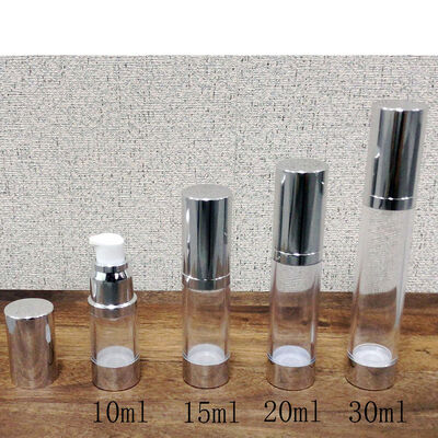 Silindervormige 10 ml 15 ml 20 ml 30 m zilveren PP-plastic luchtloze pompfles met populaire lotionpompfles