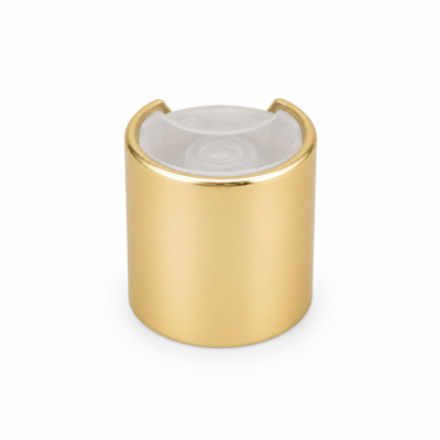Gouden aluminium-plastiek ronde gladde dop met heldere knop voor huidverzorgingsflessen