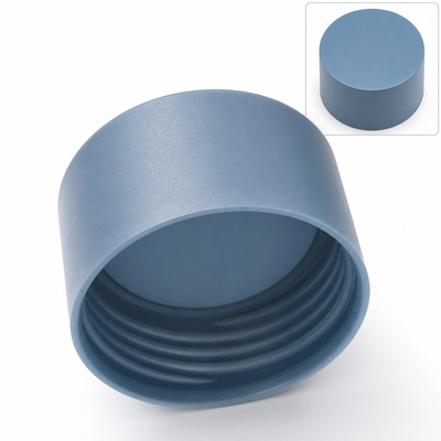 Blauwgrijze, ronde, gladde, matte plastic dop voor cosmetische flessen