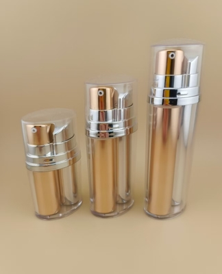 Twee-kleurige gouden en zilveren luchtloze pompfles met buitenbekleding voor cosmetische en huidverzorgingsproducten