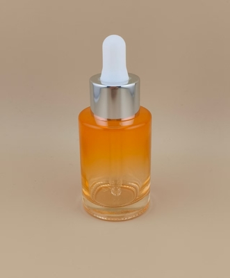 Duidelijke geleidelijke verandering Oranje gladde ronde glazen druppelfles K-GBL30 Ontwerp voor lotion