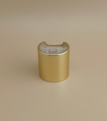 Gouden aluminium-plastiek ronde gladde dop met heldere knop voor huidverzorgingsflessen